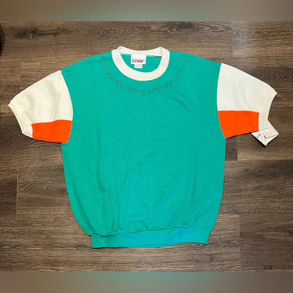 VTG 80s Block Color Oversized Short Sleeve Bassett Walker Crewneck NWT USA Made